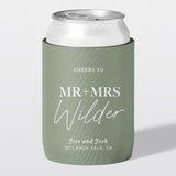 Custom wedding stubby holder, The Mr & Mrs design, sage green, timeless romance, The Cheers Co Australia