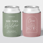 Personalised wedding stubby holder, The Mr & Mrs design, multiple colours, The Cheers Co Australia