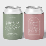 Personalised wedding stubby holder, The Mr & Mrs design, multiple colours, The Cheers Co Australia