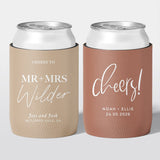 Personalised wedding stubby holder, The Mr & Mrs design, multiple colours, The Cheers Co Australia