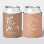 Personalised wedding stubby holder, The Ribbon design, multiple colours, The Cheers Co Australia, timeless romance