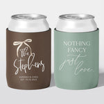 Personalised wedding stubby holder, The Ribbon design, multiple colours, The Cheers Co Australia, timeless romance