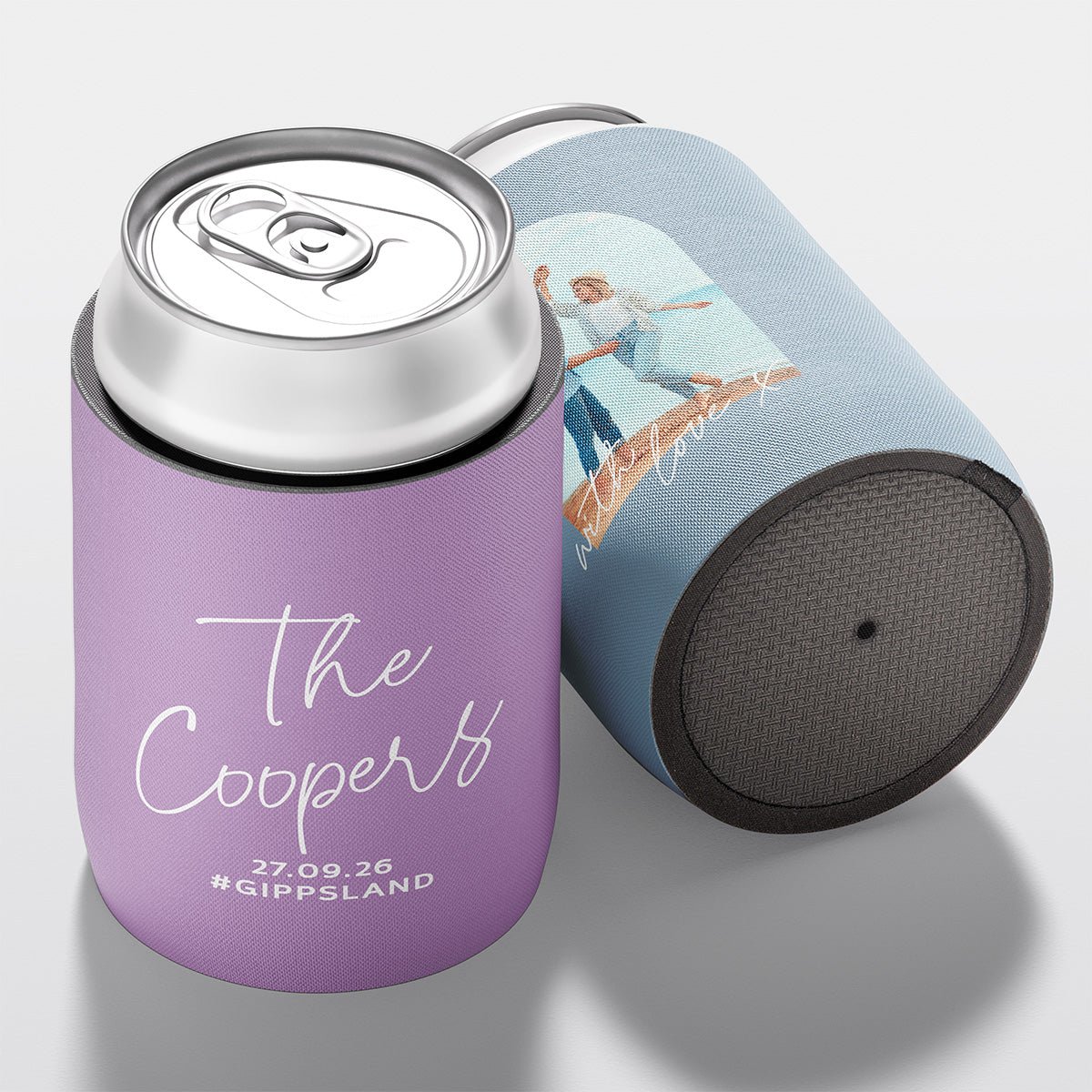 Personalised wedding stubby holder, The Signature design, multiple colours, The Cheers Co Australia