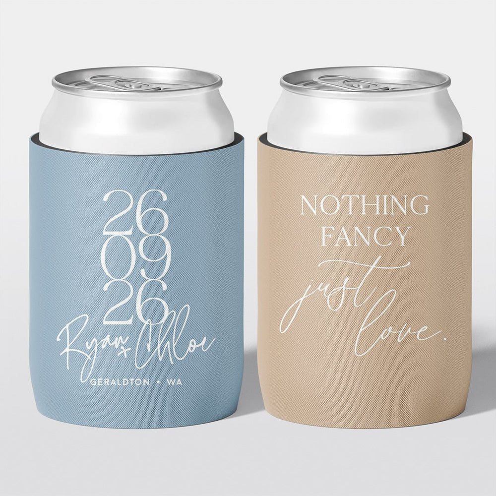Personalised wedding stubby holder, The Stack design, multiple colours, The Cheers Co Australia,Modern, Minimal, Bold,