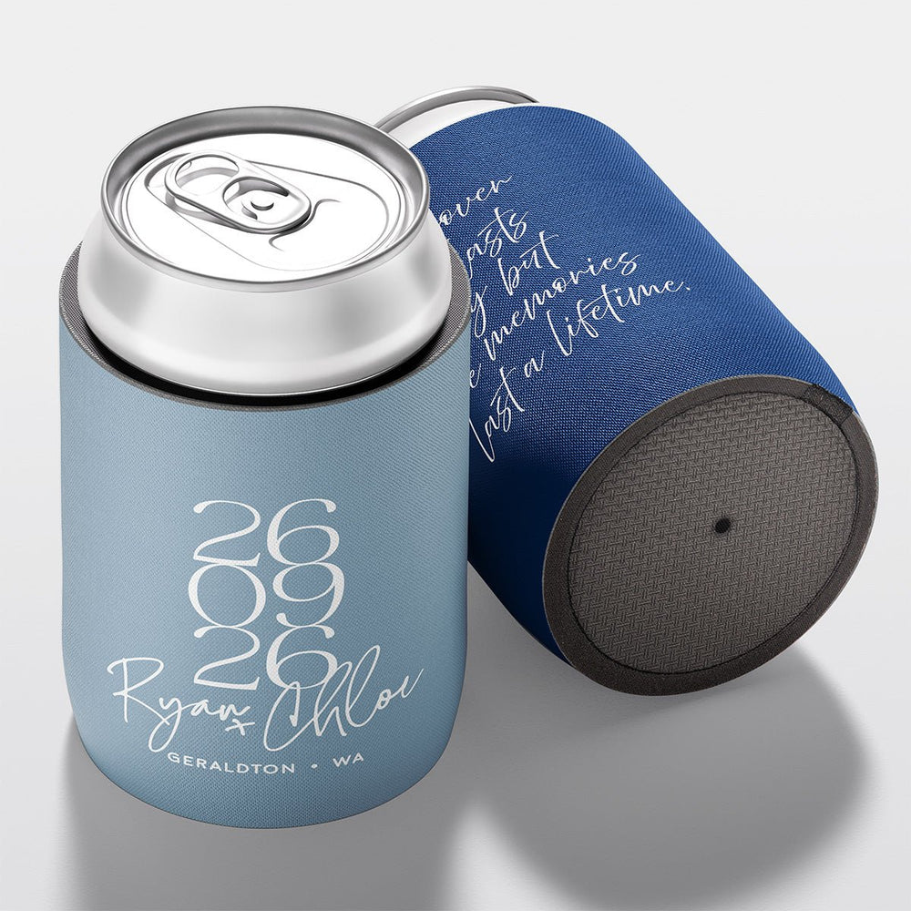 Personalised wedding stubby holder, The Stack design, multiple colours, The Cheers Co Australia,Modern, Minimal, Bold,