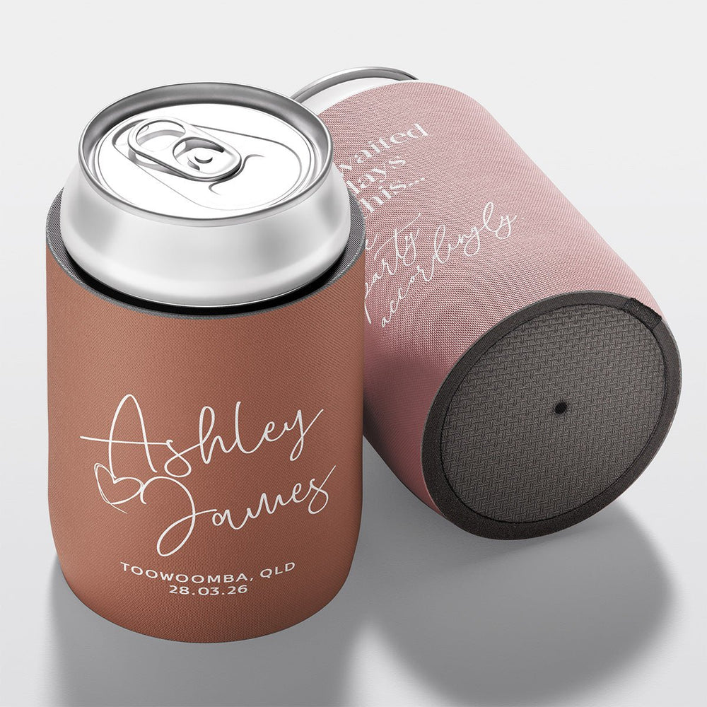 Personalised wedding stubby holder, The Sweetheart design, multiple colours, The Cheers Co Australia