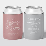 Personalised wedding stubby holder, The Sweetheart design, multiple colours, The Cheers Co Australia, Rustic, Boho, dustyrose