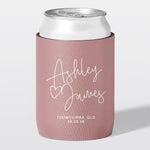 Personalised wedding stubby holder, The Sweetheart design, The Cheers Co Australia, Rustic & Boho, Coastal & Relaxed, dusty