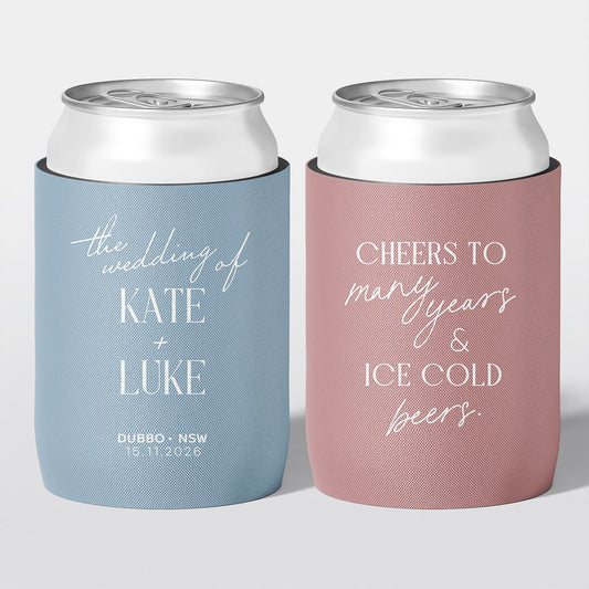 Wedding stubby holder, The Wedding design, assorted colours, The Cheers Co