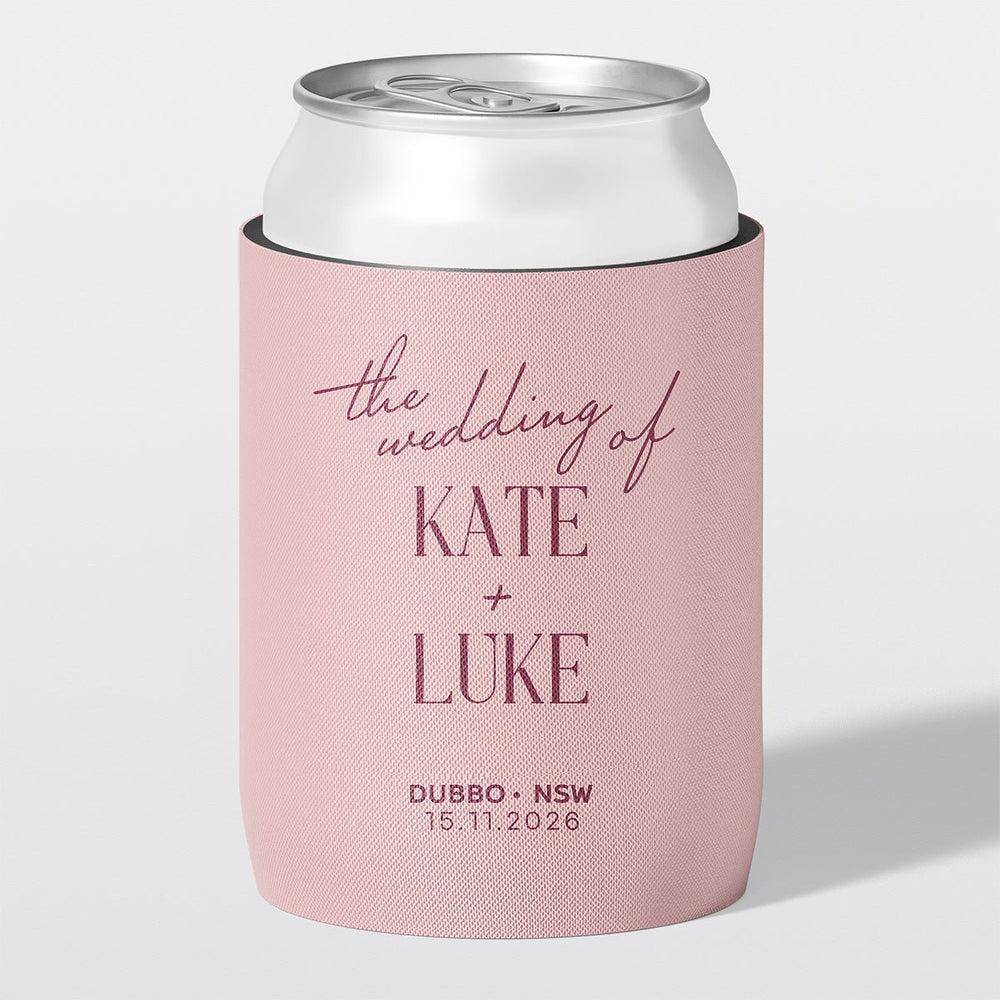 Custom wedding stubby holder, The Wedding design, blush pink, garden & floral, The Cheers Co Australia