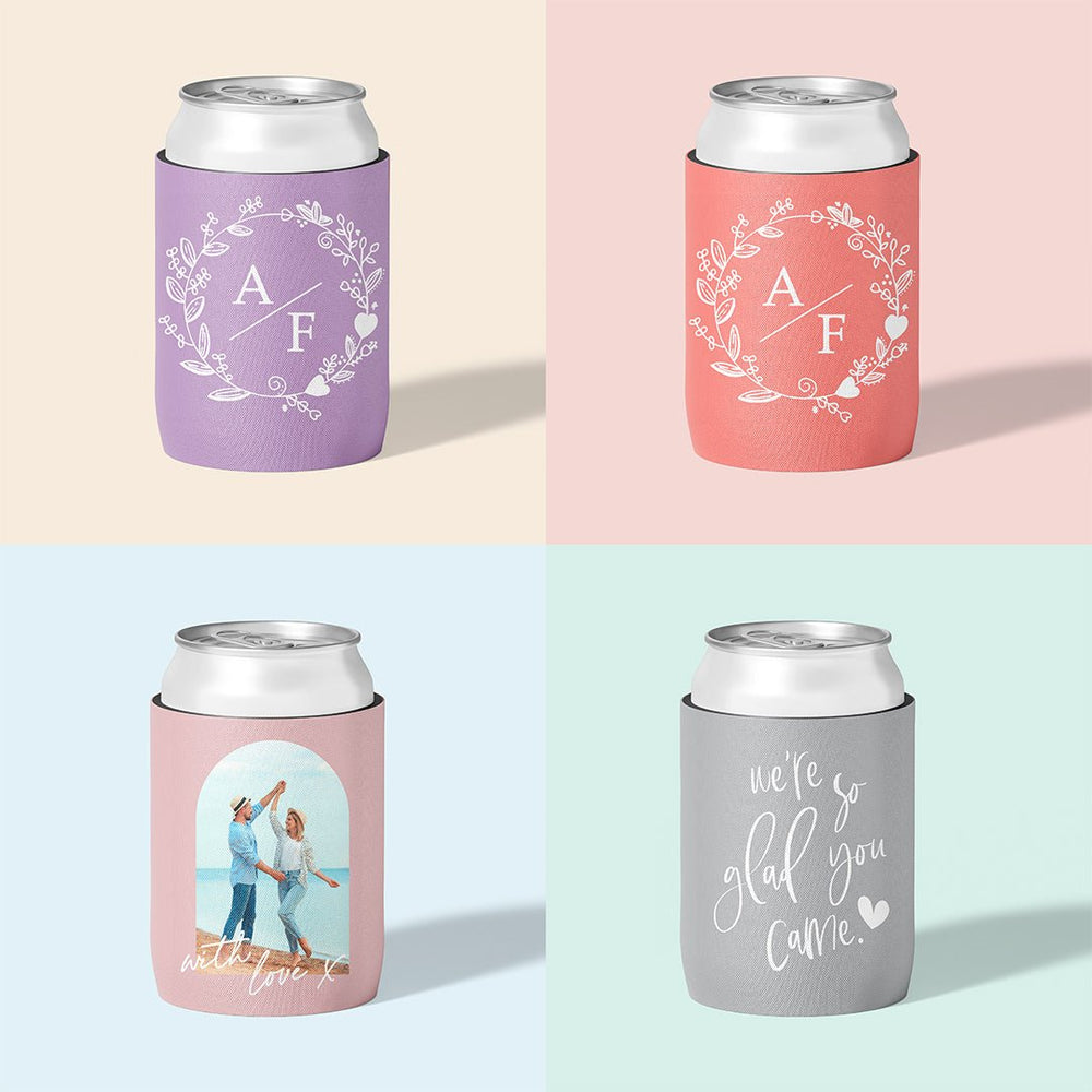 Personalised wedding stubby holder, The Wreath design, multiple colours, The Cheers Co Australia, Garden, Floral, Romance