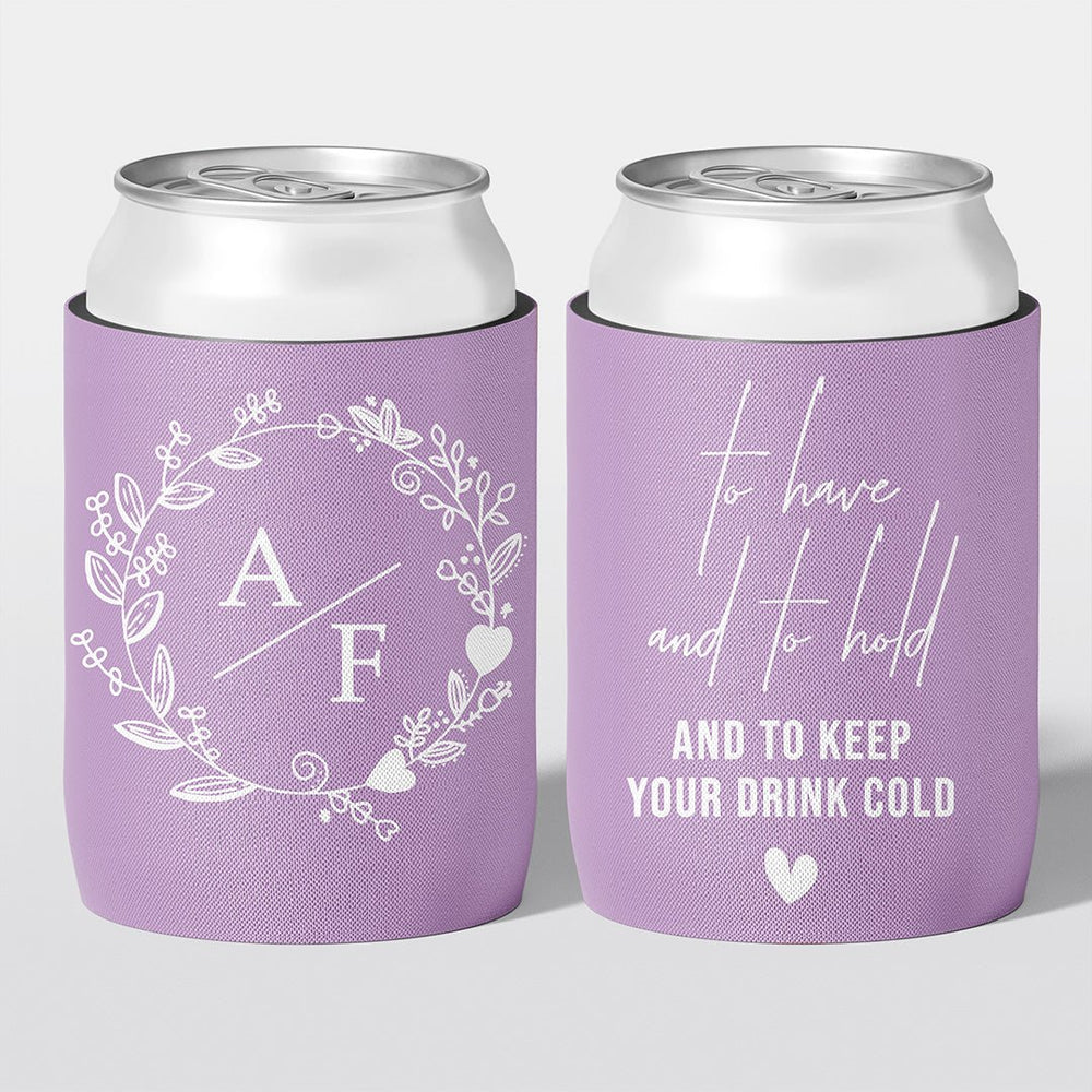 Personalised wedding stubby holder, The Wreath design, multiple colours, The Cheers Co Australia, Garden, Floral, Romance