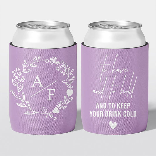 Personalised wedding stubby holder, The Wreath design, multiple colours, The Cheers Co Australia, Garden, Floral, Romance