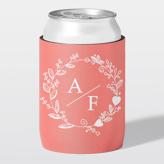 WePersonalised wedding stubby holder, The Wreath design, The Cheers Co Australia, peach, Garden & Floral, Timeless Romance